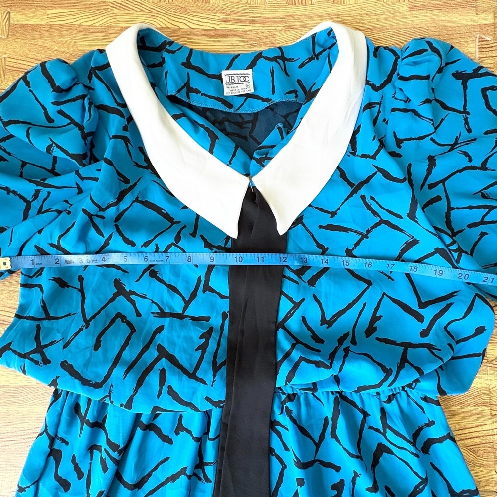 JB Too Vintage 80s Womens Size 14 Blue Abstract Print Collared Tie Dress - Picture 6 of 9